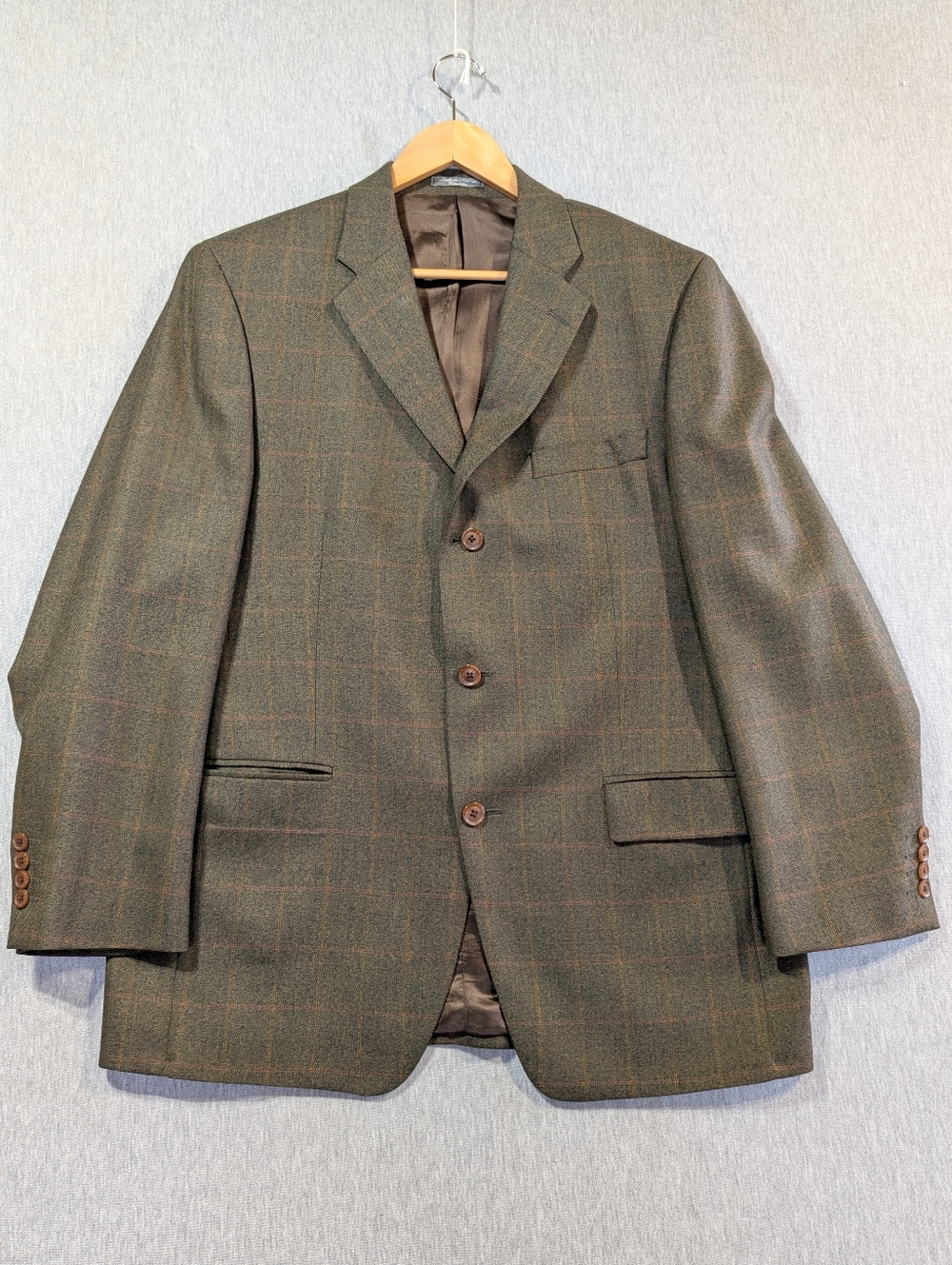 Bellissimo Lambswool Plaid Blazer Men's 42R Green Single Breasted